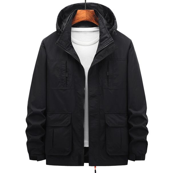 Spring And Autumn Men's Jacket Casual Stand-Up Collar Loose Jacket Multi-Pocket Removable Hat Outdoor Jacket_viptrois.com