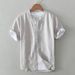 Men's Clothing Stand Collar Linen Shirt Short Sleeved Cotton And Linen Shirt Summer Thin Loose Casual Linen Shirt_viptrois.com