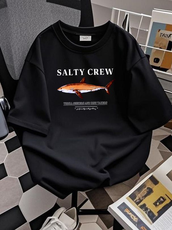 Salty Crew Large Lite Blue Aquamarine T Shirt Fishing Beach Life Very Good Comfortable Slightly Graphic Top For Everyday Wear Stylish Soft Fashion_viptrois.com