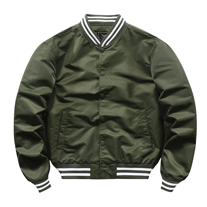 Unisex Baseball Jacket – Slim-Fit Button-Up Aviator Style, Ribbed Hem & Utility Pockets (Black/Army Green/Gray, S-5XL, All-Season Casual Wear)_viptrois.com