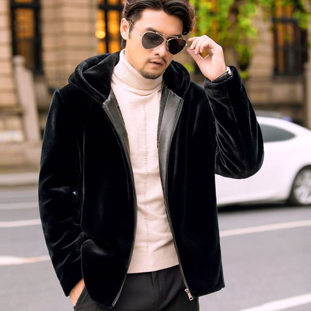 Men's Business Imitation Fur Men's Coat Imitation Mink Fur Medium Leather Jacket Hooded Mink Jacket_viptrois.com