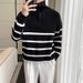 Autumn And Winter Half High Collar Zipper Striped Sweater Men's Loose Pullover Bottoming Sweater_viptrois.com