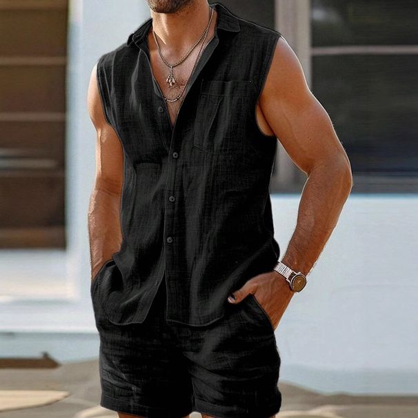 Men's Clothing Casual Stand Up Collar Cardigan Vest Cotton And Linen Style Suit_viptrois.com