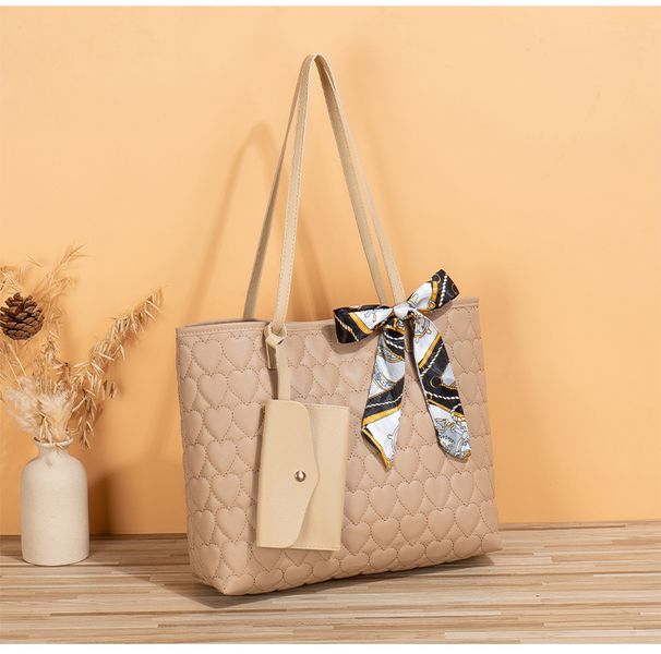 Women's Scarf Tote Bag With Heart Embroidery - Large Capacity Solid Color Handbag_viptrois.com