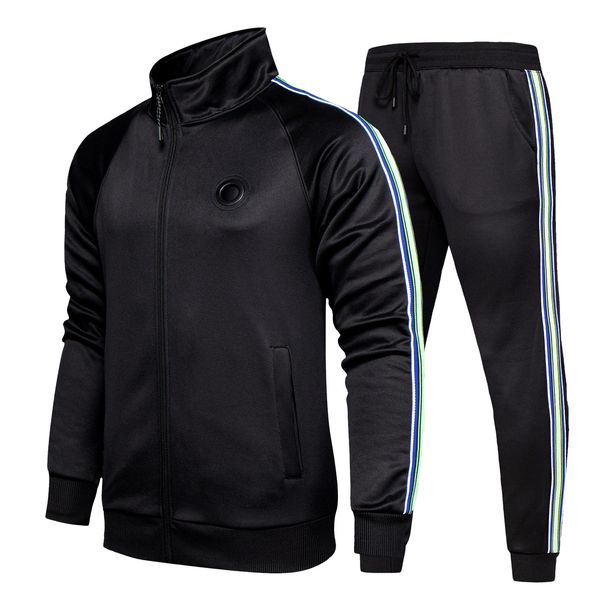 2025 Spring and Autumn Men's Sports Large Cardigan Contrast Color Line Fashion Casual Comfort Two Piece Set d650_viptrois.com