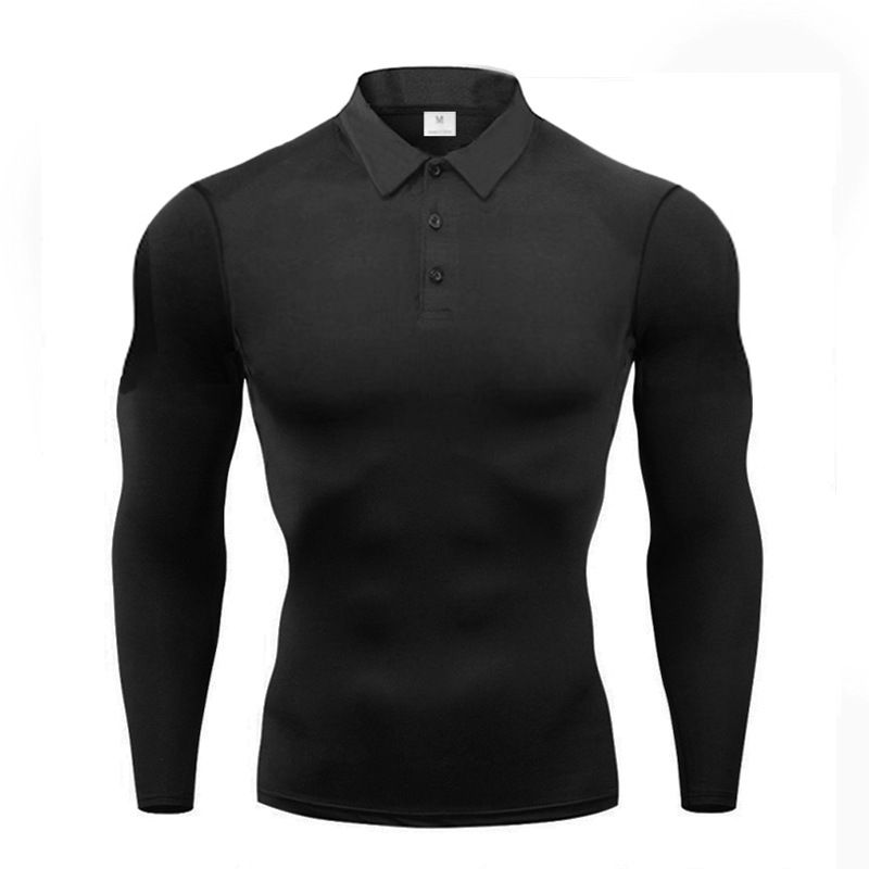 Cross-border Autumn And Winter Fitness Polo Shirt Men's Long-sleeved Solid Color T-shirt Muscle Men's Tights Training Clothes Light Board Foreign_viptrois.com