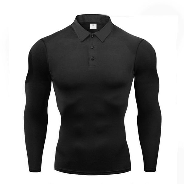 Cross-border Autumn And Winter Fitness Polo Shirt Men's Long-sleeved Solid Color T-shirt Muscle Men's Tights Training Clothes Light Board Foreign_viptrois.com