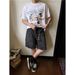 Men's Clothing Distressed Washed Elastic Denim Shorts Niche Deconstructed Design Yellow Mud Dyed Loose Versatile Shorts_viptrois.com