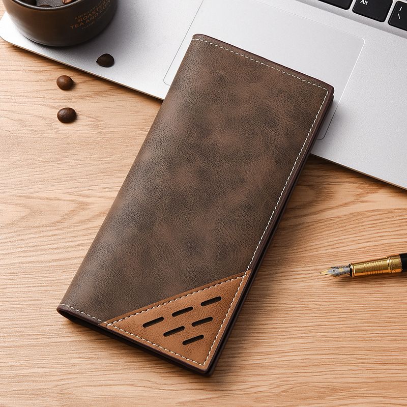 Men's Bags Frosted Retro Men's Long Wallet Stitching Contrast Color Men's Wallet Multi Card Slots Wallet Casual Suit Bag Long Wallet_viptrois.com