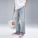 Men's Clothing Trendy Light Blue Ripped Jeans Men's New Style Drape Straight Flared Ink Splashed Design Casual Pants_viptrois.com