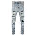 Men's Clothing Graffiti Slim High Street Jeans Paint Diamond Hole Patch Pants_viptrois.com
