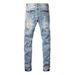 Men's Clothing Men's Distressed Jeans With Graffiti & Cat Whisker Details - Slim Fit Ripped Denim Pants For Streetwear Fashion (Light Blue)_viptrois.com