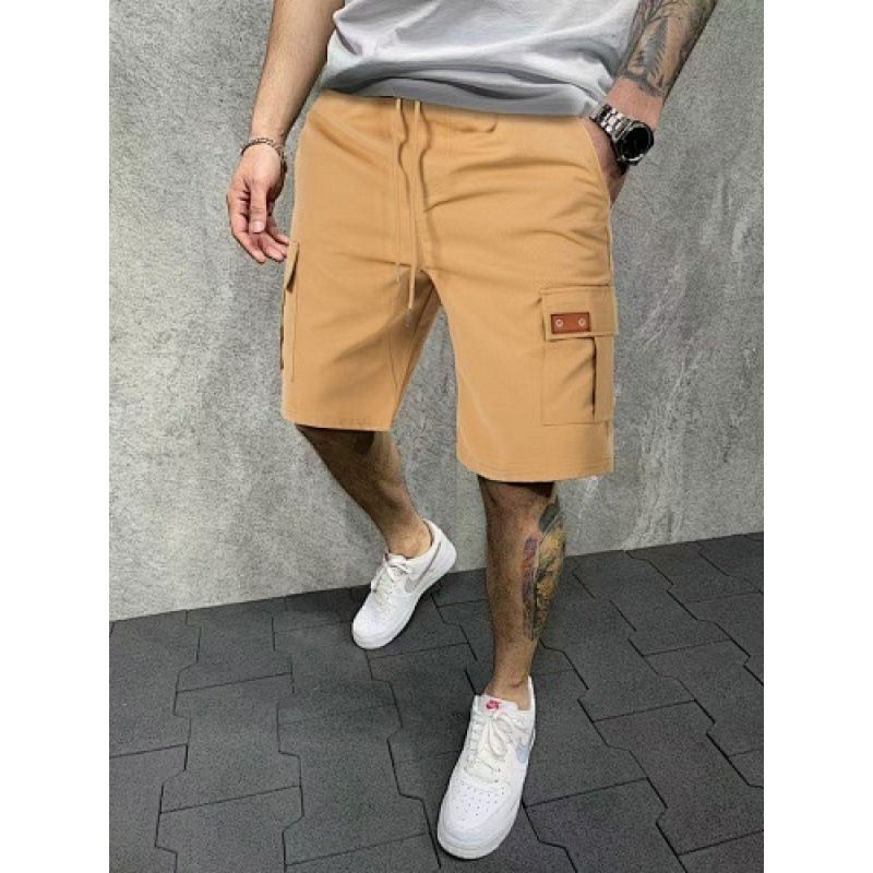 Men's Style Work Shorts Drawstring Elastic Waist Multi Pocket Casual Mid Length Quick Drying_viptrois.com
