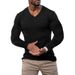 Men's Ribbed Knit V-Neck Long Sleeve T-Shirt – Athletic Fit Stretch Polyester (Gym Essentials, Breathable, Slim Cut, 6 Modern Colors)_viptrois.com