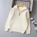 Half Zipper Twisted Knitted Girls Sweater For Middle And Large Children Autumn And Winter Children's Sweater New Children's Clothing_viptrois.com