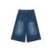 Men's Clothing Niche All Match Retro Distressed Blue Loose Straight Wide Leg Cropped Pants Drape Denim Shorts_viptrois.com