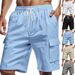 Men's Clothing Multi Pocket Work Shorts Sports Casual Loose Solid Color Linen Drawstring Shorts_viptrois.com
