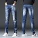 Four Seasons Denim Light Blue Long Patch Multi-Craft Slim Fit Men's Trendy Elastic Pants_viptrois.com