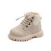 Child's shoes Solid color and fleece ankle boots Boys fashion Martens girls soft-soled boots Large cotton leather boots_viptrois.com