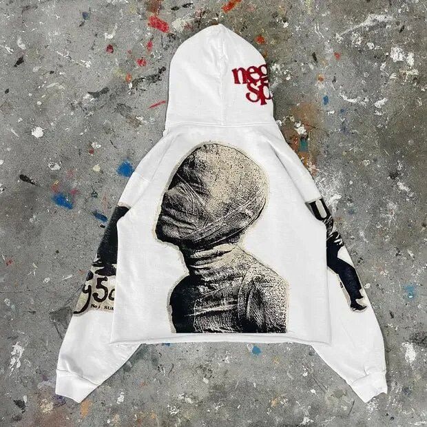 Men's Clothing Unisex Gothic Hoodie – Y2K Mummy Print Loose Fit, Streetwear & Versatile Style_viptrois.com