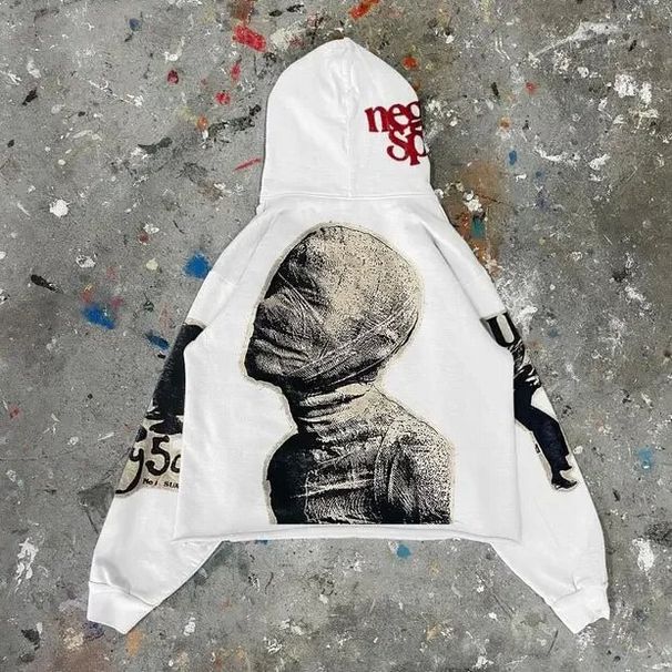Men's Clothing Unisex Gothic Hoodie – Y2K Mummy Print Loose Fit, Streetwear & Versatile Style_viptrois.com