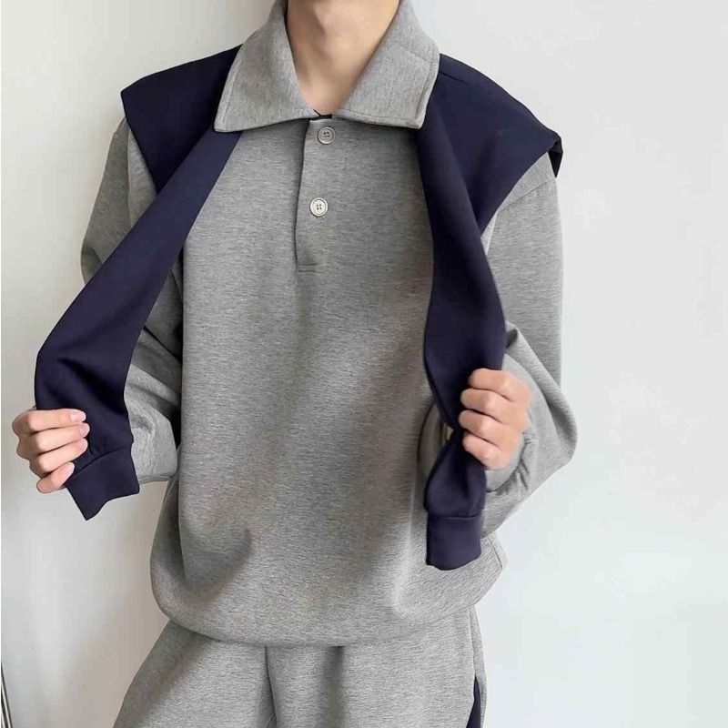 Hoodie Jacket With Shawl Polo Collar, Minimalist Design Top_viptrois.com