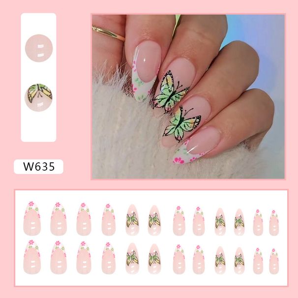 Beauty Health Round Head Almond Armor Colorful Flower French Fresh And Natural Nail Art Ins Style Spice Girl Wear Armor_viptrois.com