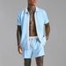 Men's Clothing Off Shelf Men's Casual Color Matching Short Sleeved Shirt Comfortable Shorts Two Piece Set_viptrois.com
