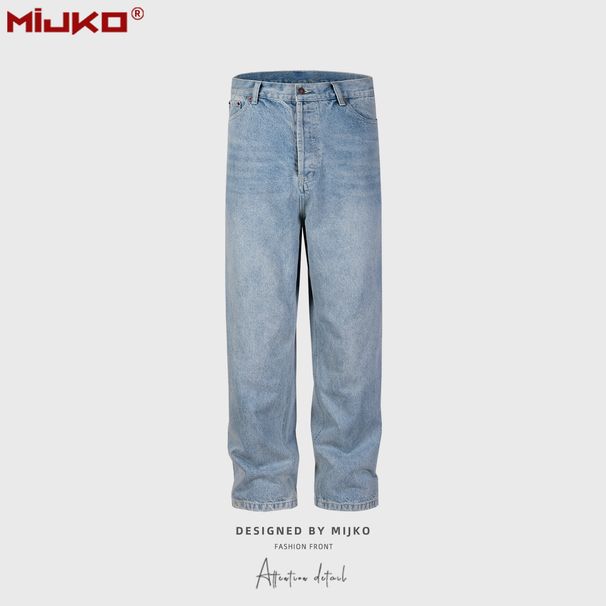 Man's clothing Urban High street pants straight daddy male and female KENIJIMA broad-legged blue cow_viptrois.com