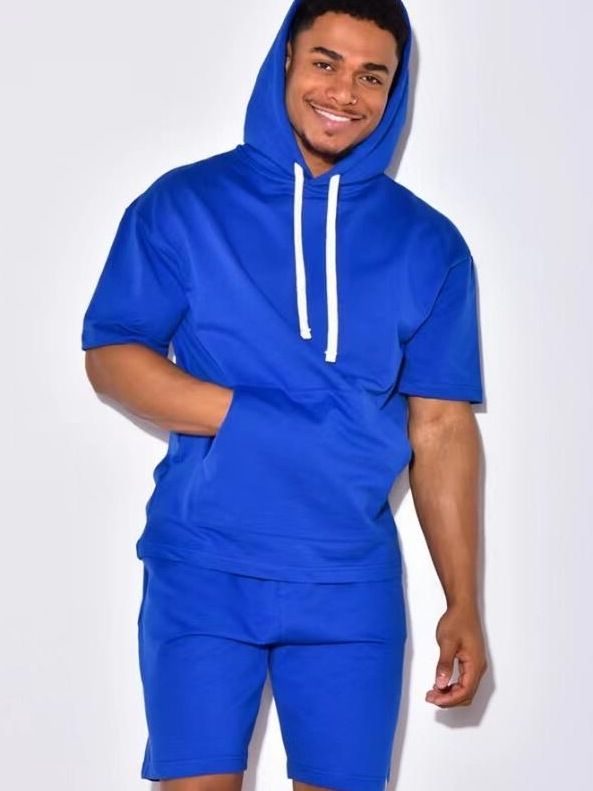 New Summer Casual Comfortable Shorts Hoodie Men's Fitness Sports Short Sleeve Set_viptrois.com