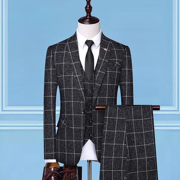 Men's Clothing 2024 Spring New Groom Slim Plaid Suit Three-Piece Korean Style Wedding Groomsmen Men’S Dress Wholesale_viptrois.com