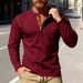 Men's Slim-Fit Henley Shirt - Long Sleeve Breathable Knit Top With Contrast Trim (Black/White/Navy/Khaki/Olive/Burgundy)_viptrois.com