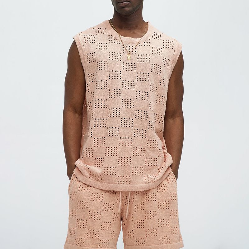 Men's Clothing Spring And Summer Sleeveless Round Neck Knitted Casual Waistcoat Vest Loose Shorts Sports Two Piece Men's Clothing_viptrois.com