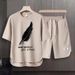 Men's Clothing 2024 Waffle Casual Summer Suit Men's Loose Teen Short sleeved T shirt Shorts Handsome Two piece Suit_viptrois.com
