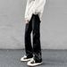 Loom Retro Jeans For Men, European And American High Street Vibe Style, Black Stretch Loose Straight Casual Pants_viptrois.com