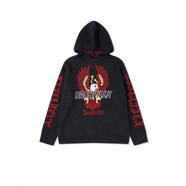 Vintage Eagle Hooded Sweatshirt – Unisex Streetwear Knit Jumper (S-XL, Black)"_viptrois.com