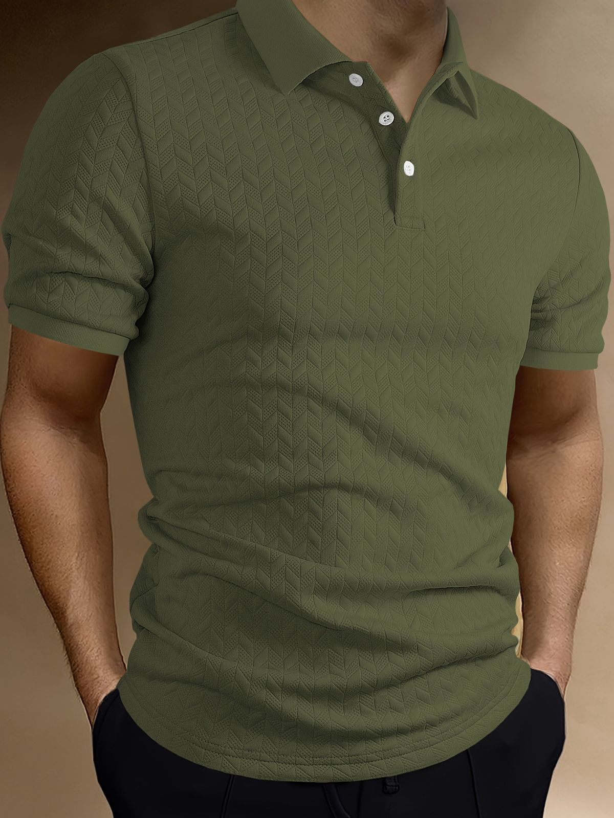 Men's Clothing Polo Shirt Solid Color Jacquard Men's Short Sleeved Casual Tight Lapel Shirt_viptrois.com
