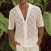 Men's Clothing Summer Cool Shirt Men's Casual Knitted Sweater Hollow Breathable Short Sleeved Lapel Fashion Men_viptrois.com