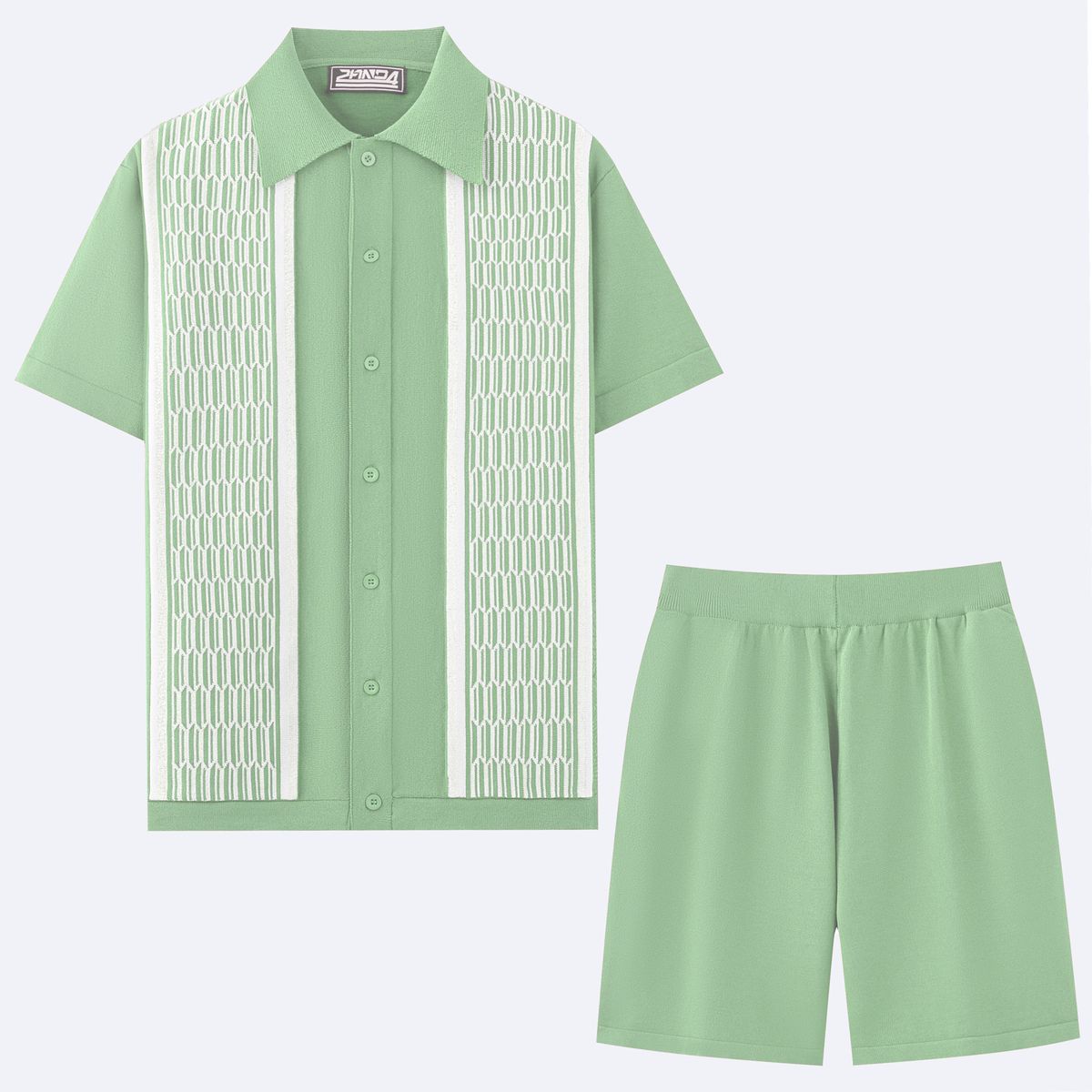 Men's Clothing Men's Cool Silk Jacquard Two Piece Knitted Sweater Casual Polo Shirt Suit_viptrois.com