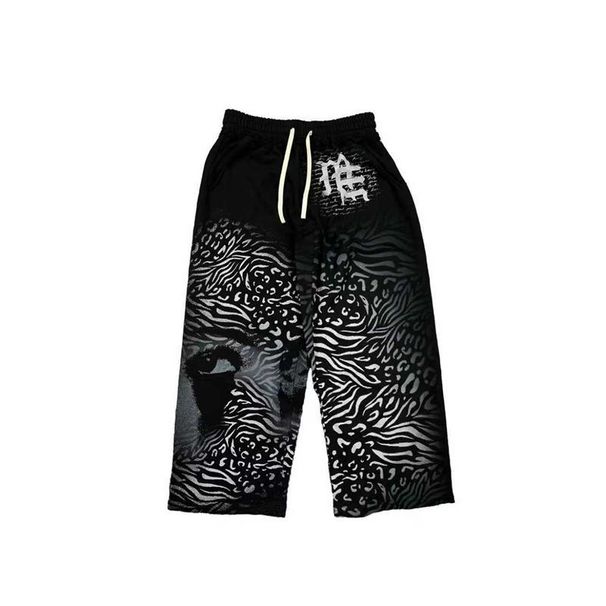 Mixed Emotion American Hip-Hop Street Retro Eye Print Casual Pants For Men And Women, Loose Straight-Leg Trousers_viptrois.com
