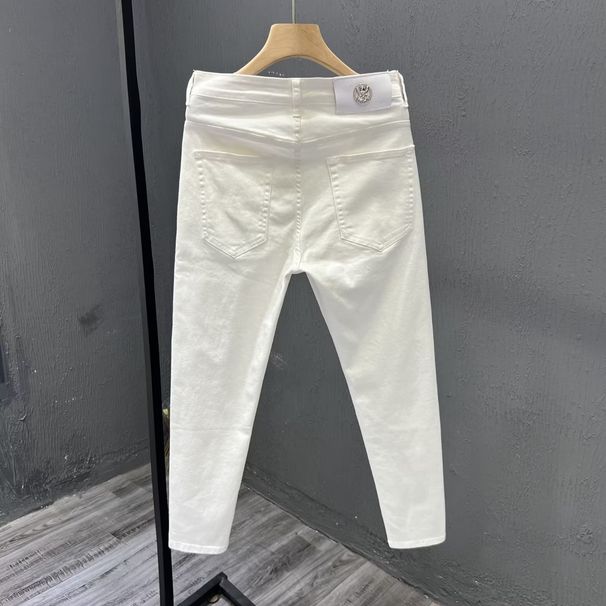 White Nine-point Trendy Brand Summer Thin Casual Jeans Men's Slim Fit Straight Elastic Long Pants_viptrois.com