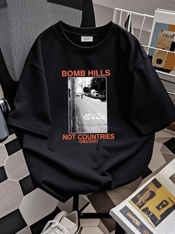 Bomb Hills Not Countries GX1000 Cotton Black T-Shirt Soft Stretched Homme Top For Everyday Wear Designer Clothes Breathable Casual Fashion_viptrois.com