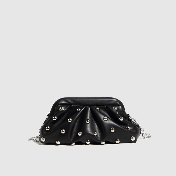 Women's Bags New Pleated Dumpling Bag Rivet Clutch Dumpling Bag Chain Shoulder Messenger Bag Clip Children's Bag_viptrois.com