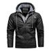 Men's Clothing Foreign Trade Autumn And Winter Men's Detachable Hooded Leather Jacket Fashion Slim Retro PU Leather Jacket Trendy Men's Coat_viptrois.com