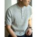 Men's Clothing Casual Henley Collar Knitted Short Sleeved T Shirt Men's Summer New Retro Versatile Casual Tops_viptrois.com