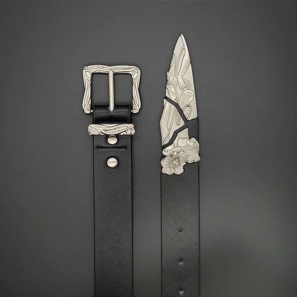 24 Spring Summer Punk Metal Western Broken Sword Knight Swordsmanship New Carved Fashion Trendy Leather Belt_viptrois.com