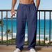 Men's Loose Fit Casual Trousers Autumn Arrival American Style Trendy Pleated Straight Leg Breathable Linen Pants_viptrois.com