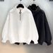 Unisex High-Neck Zip-Up Sweatshirt – Minimalist Oversized Pullover With Kangaroo Pocket (Black & White)_viptrois.com
