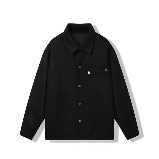 Men's Clothing Casual Suede Flannel Shirt Jacket With Pocket Details, Loose Fit Long Sleeve Lapel Coat For Spring & Autumn (Black, Light Green, Gray)_viptrois.com