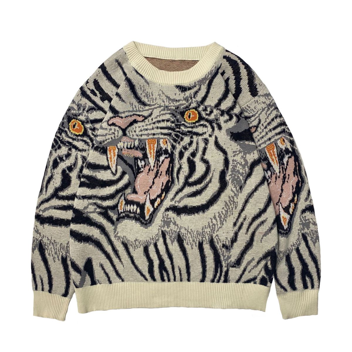 Men's Clothing Street Fashion Retro Knitted Pullover Sweater Jacquard Tiger Totem Fashion Harajuku High Street Sweaters_viptrois.com